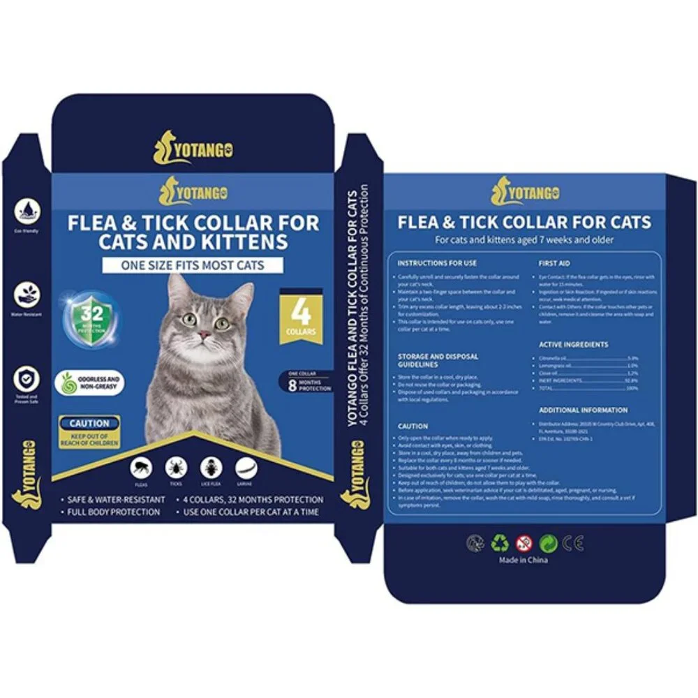 New Cat Flea Collar 4 Pack - 32 Month Tick Prevention Waterproof Adjustable